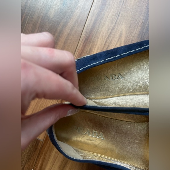 AUTHENTIC- Prada Blue Suede Peep Toe Platform Espadrille - Picture 9 of 10